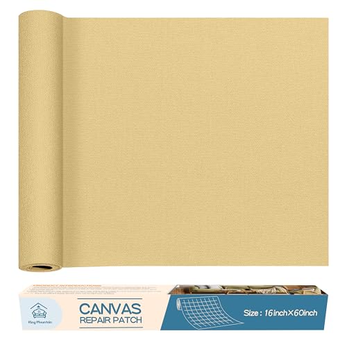 KING MOUNTAIN Canvas Repair Patch 16×60 Inch Self-Adhesive Waterproof Fabric Patch for Sofas, Tents, Furniture,Tote Bags, Car Seats (Beige-1) - color: Beige-1, size: Canvas-16"w×60"l