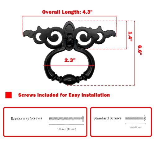6 Pack Black Ring Pull Handles, Single Hole Cabinet Hardware - color: Black
