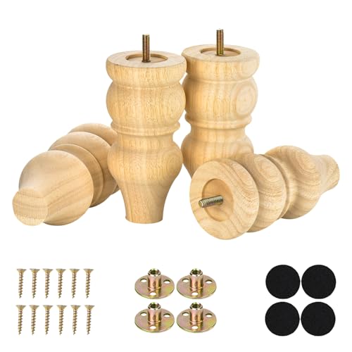6 Inch Sofa Legs Replacement Set of 4, Unfinished Wood Bun Feet for Furniture, Suitable for Couch/Ottoman/Chair