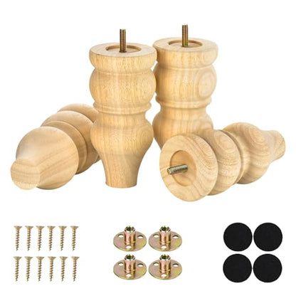 6 Inch Sofa Legs Replacement Set of 4, Unfinished Wood Bun Feet for Furniture, Suitable for Couch/Ottoman/Chair