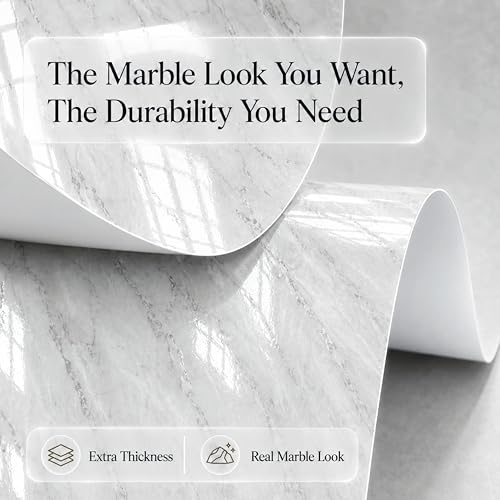 Very Berry Sticker Marble Contact Paper (White, 24" x 118", 2 Pack) - color: White, size: 24" x 118" (2-pack)