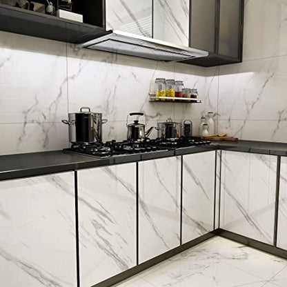 YENHOME 30"X200" White Marble Contact Paper for Countertops Waterproof Self Adhesive Marble Peel and Stick Wallpaper Peel and Stick Countertops for Kitchen Bathroom Cabinet Vinyl Counter Cover Glossy - size: 30" x 200"