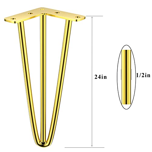 Osring 24 Inch Furniture Hairpin Legs Gold,1/2" Dia 3-Rods Metal Table Feet - color: Gold, size: 24 Inch