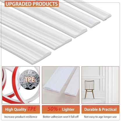 QDYMXUN Peel and Stick Chair Rail Panel Molding, 480''L x 1.57''W Strong Self Adhesive TPE Wall Moulding Trim for Home DIY Decoration (Paintable White) - size: 480''L x 1.57''W