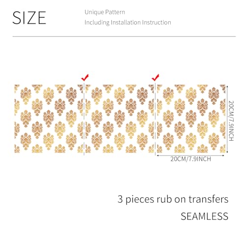 Gold Foil Rub on Transfer for Furniture DTF Transfers for Wood Drawer Decor, Baroque Damask - style: Baroque,Damask