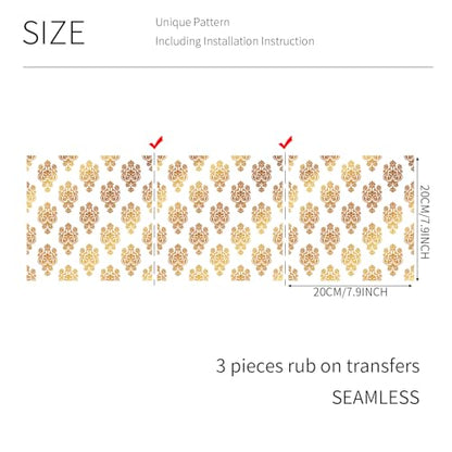 Gold Foil Rub on Transfer for Furniture DTF Transfers for Wood Drawer Decor, Baroque Damask - style: Baroque,Damask