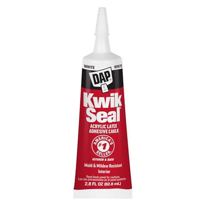 DAP Kwik Seal Kitchen & Bath Adhesive Caulk, White, 2.8 oz (7079800954) - size: 2.8 oz