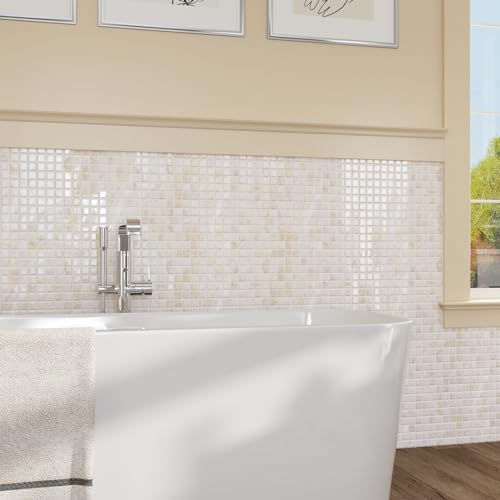 CRE8TIVE 4 Sheets Beige Peel and Stick Backsplash Small Square Mosaic Stick on Tiles for Kitchen Backsplash Tile Stickers 12"x12" Adhesive 3D Marble Wall Tiles for Bathroom Shower Tile Waterproof - size: 12"x12" (4-Sheets)