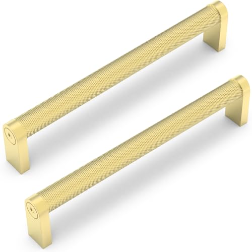 10 Pack Brushed Gold Cabinet Pulls knurled 6-1/4 Inch Hole Centers Kitchen Cabinet Handles Gold Drawer Pulls Cabinet Hardware - color: Brushed Gold, size: 6-1/4'' Hole Center(160mm)