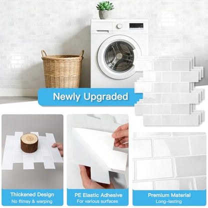 Art3d 10-Pack Subway Peel and Stick Backsplash, White Marble, 12 x 12 Inch - color: White Stone Marble