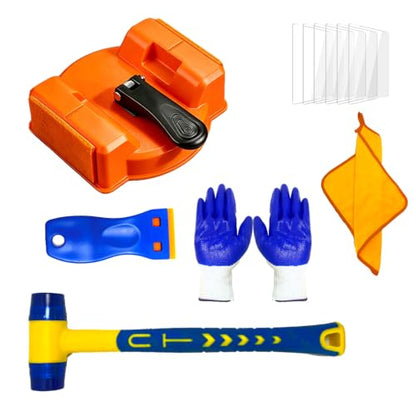 Floor Gap Fixer Tool Kit, 6-Piece All-in-One Flooring Repair Kit with Suction Cup, Mallet, 6 Reusable Adhesive Pads, Scraper, Towel, Gloves for Vinyl, Laminate, Wood, Tile, LVT, LVP Dual Head
