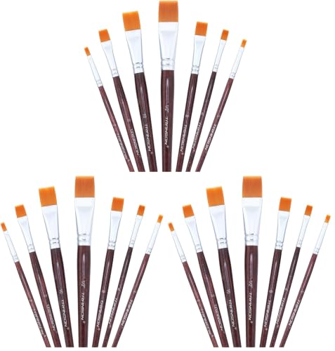 Transon Flat Paint Brush Set 7pcs for Acrylic Watercolor Gouache Oil and Body Painting (Pack of 3) - size: 7 PCS (Pack of 3)