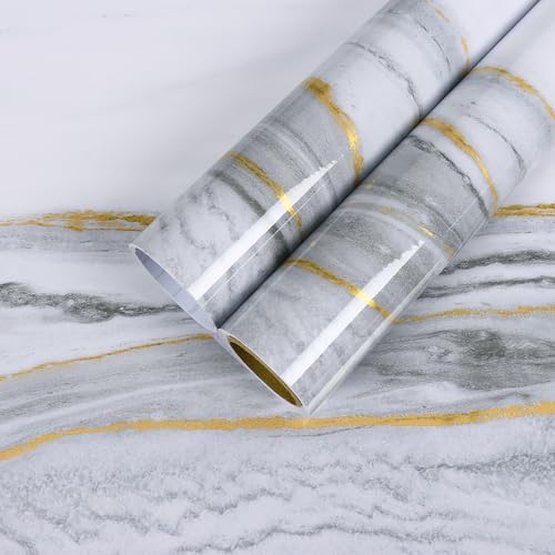 CHIHUT 12"x100" Marble Countertop Contact Paper Thick Waterproof White Marble Peel and Stick Wallpaper for Countertops Self Adhesive Removable Glossy Vinyl Film for Kitchen Cabinets Wall Covering - size: 12" x 100"