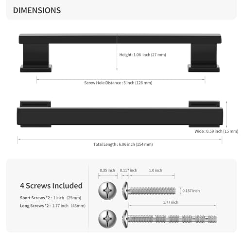Lardmon 10 Pack 5 Inch(128mm) Hole Center Matte Black Kitchen Cabinet Handles Modern Cabinet Pulls Kitchen Cabinet Hardware Solid Drawer Pulls Handles for Dresser, Total Length 6.06 Inch - color: Matte Black, size: 5 Inch Hole Center
