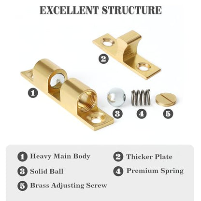 Alise 60mm Brass Double Roller Catch Cabinet Latches Door Catch,Gold,4Pcs - color: Gold, size: 60mmX33mm