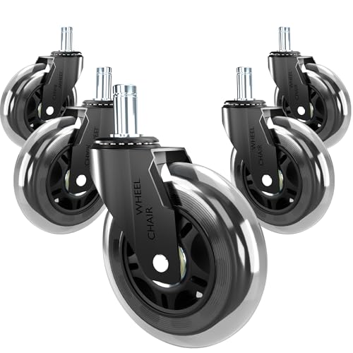 Office Chair Wheels Replacement Rubber Chair Casters Heavy Duty - color: black