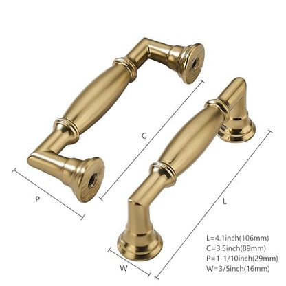 khtumeware 10 Pack 3-1/2 Inch(89mm) Brushed Brass Cabinet Pulls Heavy Duty Soild Warm Brass Cabinet Handles Kitchen Brushed Gold Cabinet Hardware for Cupboard Drawer Handles - color: Brushed Brass, size: 3-1/2"(89mm)Hole Center