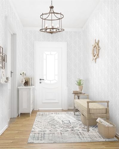 Safiyya Peel and Stick Wallpaper Boho Contact Paper 17.3"x393" Light Grey Geometric Modern Wall Paper Self Adhesive Removable Wallpaper for Bedroom Vinyl Rolls - color: Grey and White, size: 17.3" x 393"