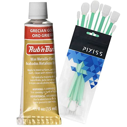 Rub n Buff Wax Metallic Grecian Gold, Rub and Buff Finish, 0.5-Fluid Ounce, Pixiss Blending and Application Tools for Applying Metallic Wax Paint - color: Grecian Gold