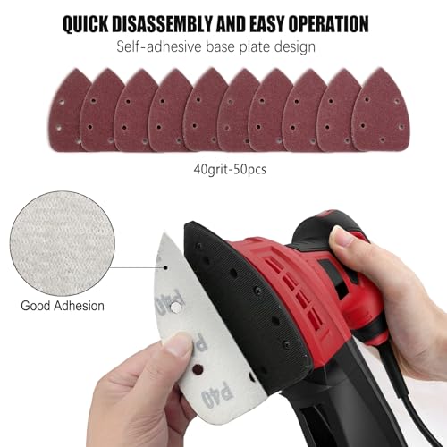 Detail Sander Sandpaper, 40 Grits Mouse Sanding Pads 5 Holes Hook and Loop Sanding Sheets for 140mm Mouse Palm Detail Sanders, 50pcs - size: 40 Grits