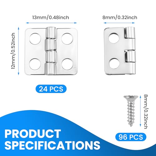 SDTC Tech 24-Pack Silver Mini Hinges 13x12mm 180 Degree Rotation - color: silver tone