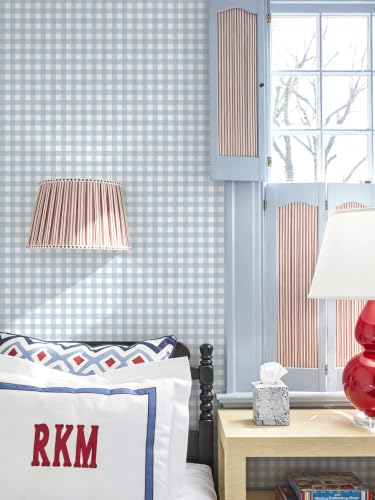 Peel and Stick Wallpaper for Bedroom Blue and White Plaid 196"×17.3" - color: Blue and White, size: 17.3" x 196"