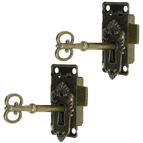 Antique Cabinet Lock, Bronze, 2.09x1.06 Inch, 2 Sets - color: Bronze B, style: Rectangular