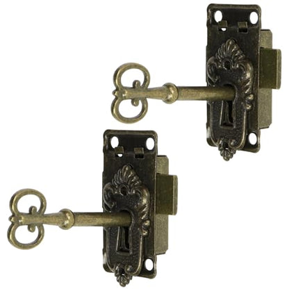 Antique Cabinet Lock, Bronze, 2.09x1.06 Inch, 2 Sets - color: Bronze B, style: Rectangular