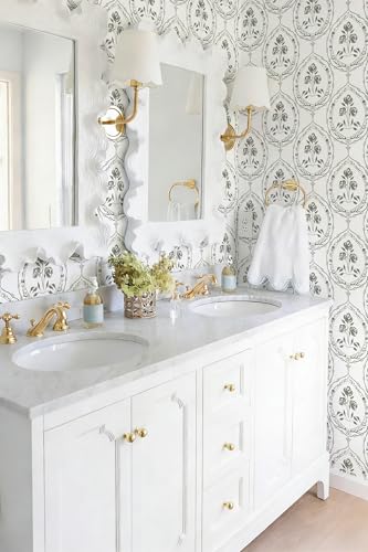 Boho Floral Peel and Stick Wallpaper Gray Green Self Adhesive Wallpaper - color: Gray Green