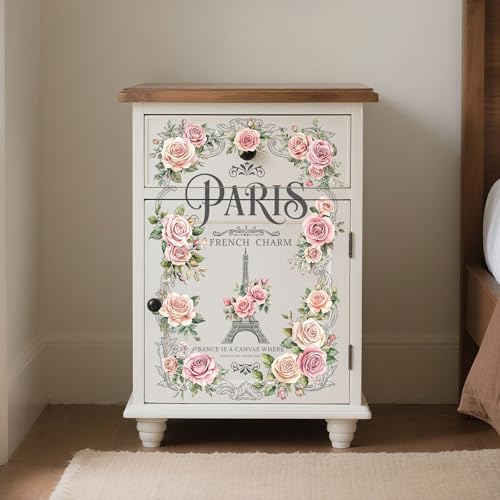 Peacoblue Floral Paris Tower Rub On Transfers for Furniture 6"x12" - style: Retro Floral Shading Paris Tower