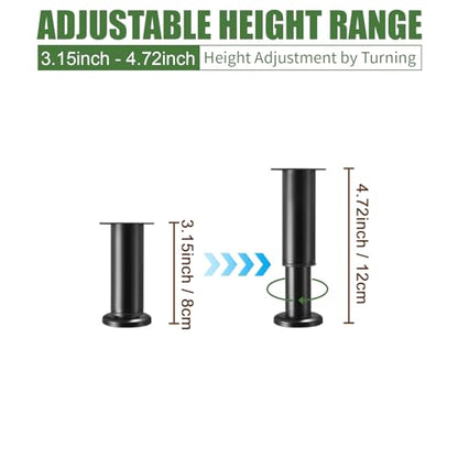 Furniture Legs Metal Adjustable 4 Pcs 3.15-4.72 inch, Adjustable Cabinet Legs for Sofa/Bed/Chair/Dresser/Table, Bed Center Slat Support Legs, Black - size: 3.15-4.72" (4pcs)