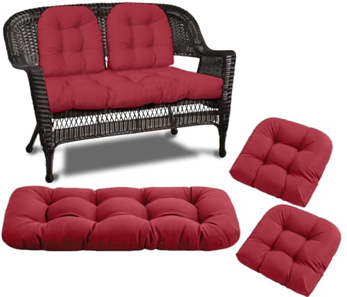 Wicker Chair Cushions 3 Piece Set, Waterproof Outdoor Cushion for Patio Furniture, Loveseat and U-Shaped Wicker Furniture Cushions, Red - color: Red