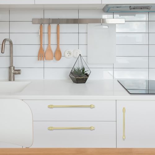 10 Pack 10 inch(254mm) Brushed Brass Kitchen Cabinet Handles Cabinet Pulls Gold Drawer Pulls Kitchen Cabinet Hardware Handles Dresser Handles - color: Brushed Brass, size: 10" Hole Center（254mm）