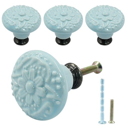 Piutouyar Sky Blue Ceramic Knobs, 34mm / 1.3 Inch Diameter, 4Pcs - color: Sky Blue, size: 4 Pieces
