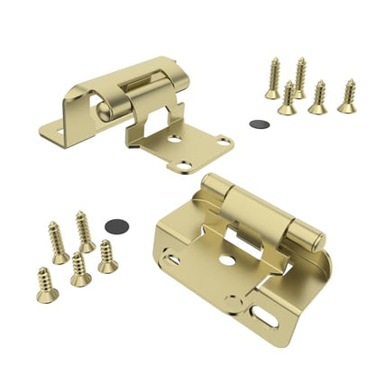 Chibery 20 Pack | 1/2 inch Overlay Semi Partial Wrap Around Cabinet Hinges, Self Closing Face Frame Variable Decorative Replacement, Kitchen Hardware, with Screw & Quiet Bumper (Brass Gold) - color: Gold
