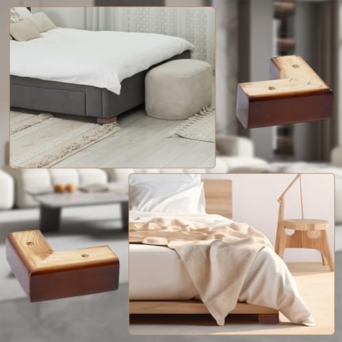 CHGCRAFT 4 Set Wooden Bed Riser Feet L Shaped Wood Furniture Legs Wooden Replacement Legs Adjustable Wood Bed Feet for Sofa Bed Home Decor