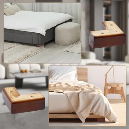 CHGCRAFT 4 Set Wooden Bed Riser Feet L Shaped Wood Furniture Legs Wooden Replacement Legs Adjustable Wood Bed Feet for Sofa Bed Home Decor