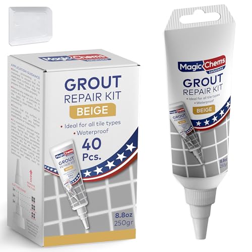 Magic Chems Tile Grout Repair, Beige 8.8 oz/250gr. Fast Drying Grout Repair Kit, Grout Filler Tube Repair Kit, Tile Grout Paint, Grout Sealer Restore and Renew Bathroom Floor, Tile Gaps, Joints, Lines - color: Beige, size: 40 Pack