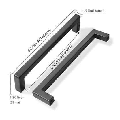 khtumeware 20 Pack 6-1/4 inch Center to Center Solid Black Cabinet Pulls Square Bar Drawer Handles Cabinet Handles Matte Black Drawer Pulls Kitchen Cabinet Hardware - color: Black, size: Flat Black 6-1/4 Inch Hole Center
