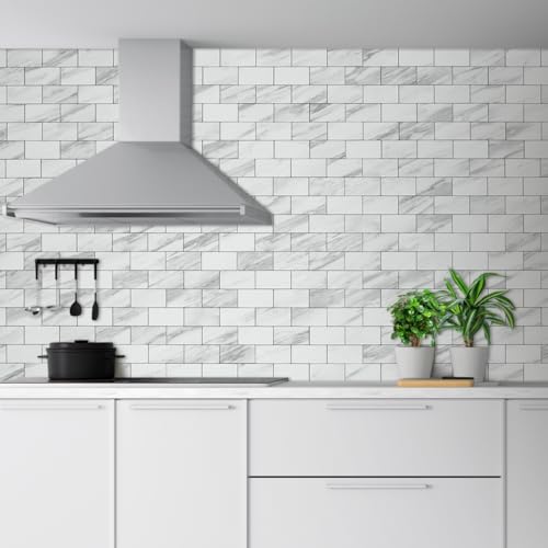 DICOFUN 1 Sheet White Stone Peel and Stick Backsplash Wall Tile, 12"x12" Thick PVC Subway Tile Backsplash for Kitchen and Bathroom - color: White Stone, size: 1 Sheet, 12"x12"x0.12"