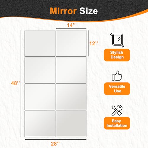 Delma Frameless Mirror Tiles 14"x12"x8 Pcs Wall Mounted - size: 14''x12''-8PCS