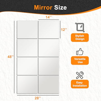 Delma Frameless Mirror Tiles 14"x12"x8 Pcs Wall Mounted - size: 14''x12''-8PCS