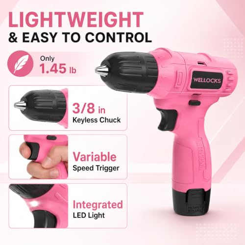 WELLOCKS 12V Cordless Drill Set, Compact with LED Light