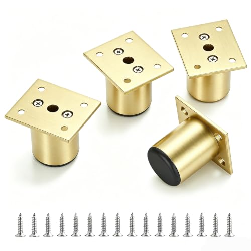 4 Pcs 2 Inch Round Adjustable Aluminum Alloy Furniture Legs, Heavy Duty Support for Cabinet Table Sofa Chair Bed Desk, Replacement Feet for Shelves & DIY Projects, Gold - color: Gold
