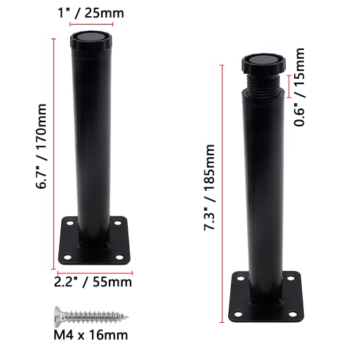 Bivethoi 4 PCS Black Adjustable Furniture Legs, 6.7 Inch / 170mm - size: 6.7 Inch / 170mm