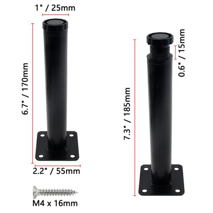 Bivethoi 4 PCS Black Adjustable Furniture Legs, 6.7 Inch / 170mm - size: 6.7 Inch / 170mm