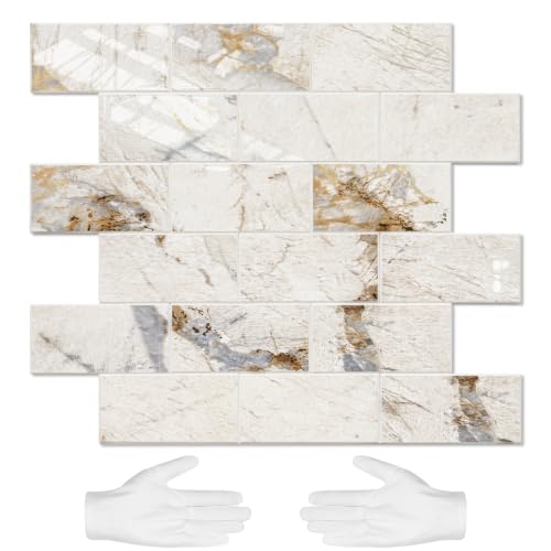 STICKGOO 10-Sheets Peel and Stick Backsplash, Glossy Pandora - color: Glossy Pandora Marble