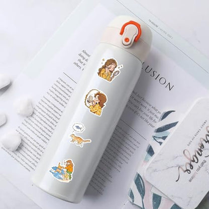 50PCS Cozy Cat Girl Stickers, Waterproof Vinyl Watercolor Aesthetic Decals for Scrapbooking, Journaling, Water Bottles, Laptops, Envelopes, Cup, Suitcase, Cute Home & Cat Lover Stickers for Girls - color: Cozy Cat Girl -6