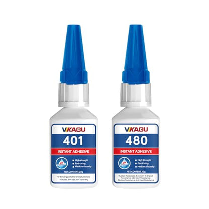 401 & 480 Super Glue Instant Adhesive 20g All-Purpose Strength & High Temp Resistance for Metal, Plastic, Rubber 2 Pack - size: 401 & 480, style: 2 Pack