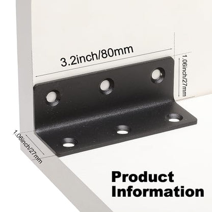 L Bracket, Heavy Duty Corner Brace, 10 Pack 3.2" Metal Shelf Bracket Angle Bracket for Shelves, Black Metal Braces for Wood, 80mm Overall Length - size: 3.2 inch